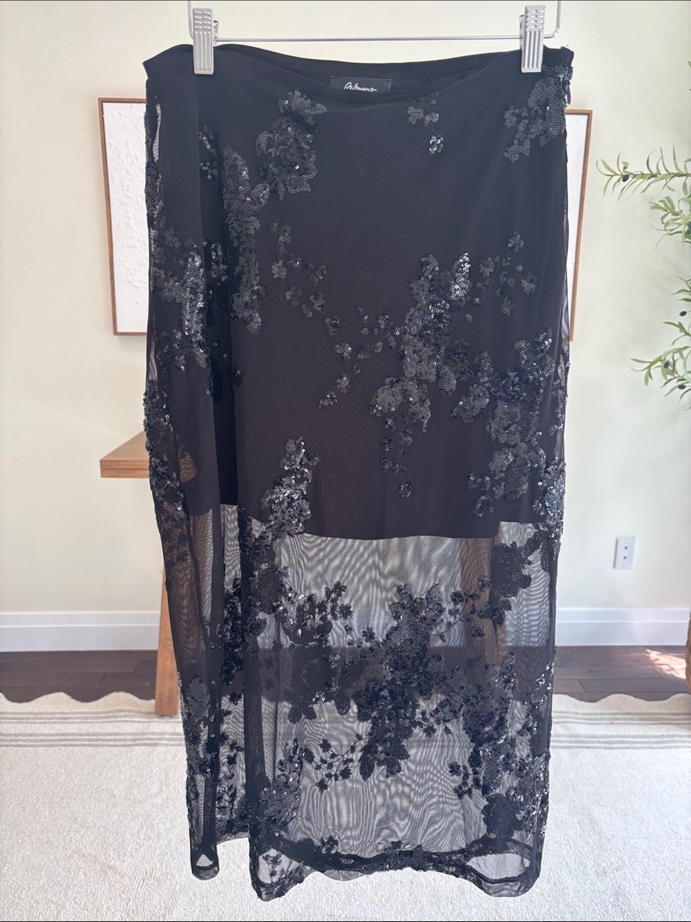 Reitmans Black Sequin Floral Midi Skirt